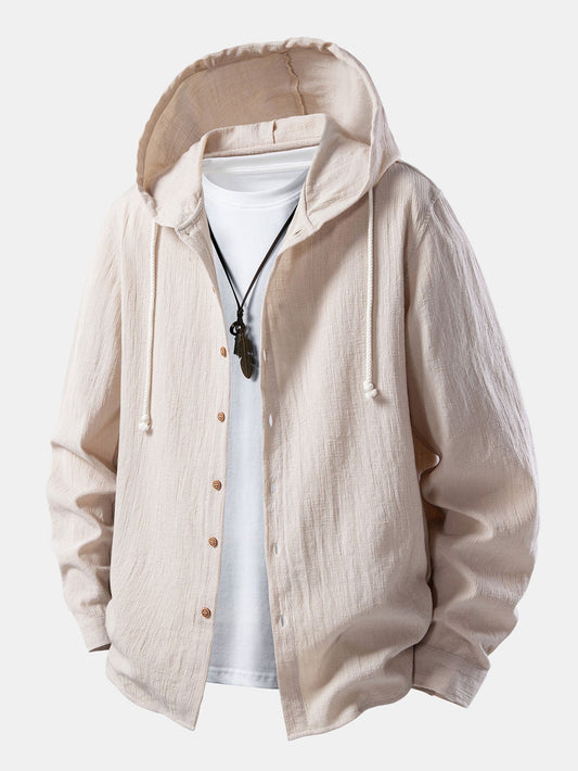 Linen Look Textured Hooded Shirt