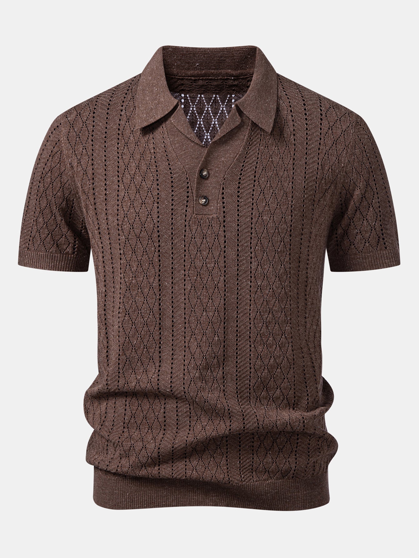 Geometric Open Knit Polo
