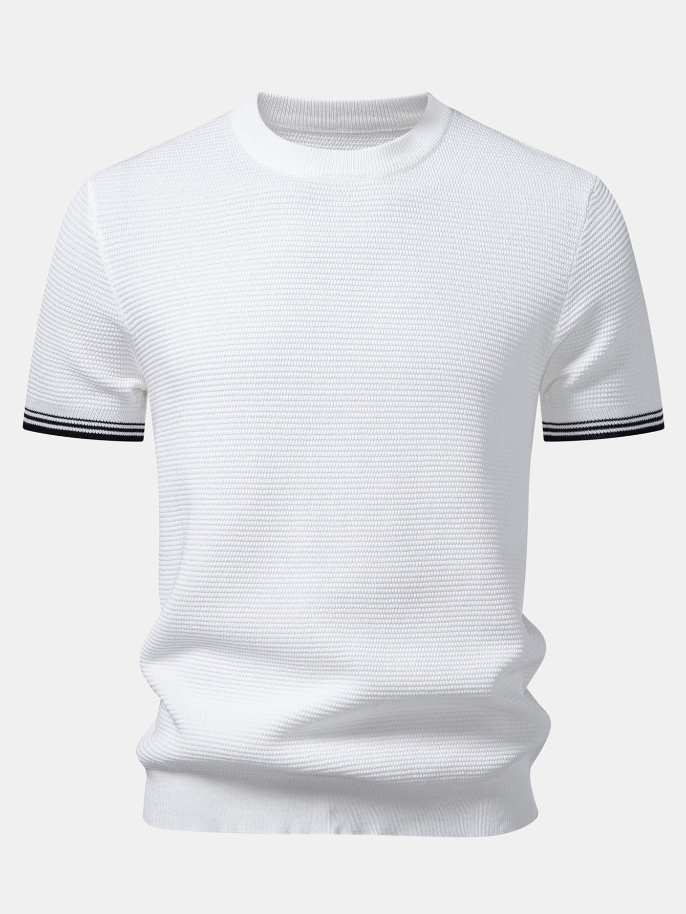 Contrast Stripe Trim Ribbed Knit T-Shirt
