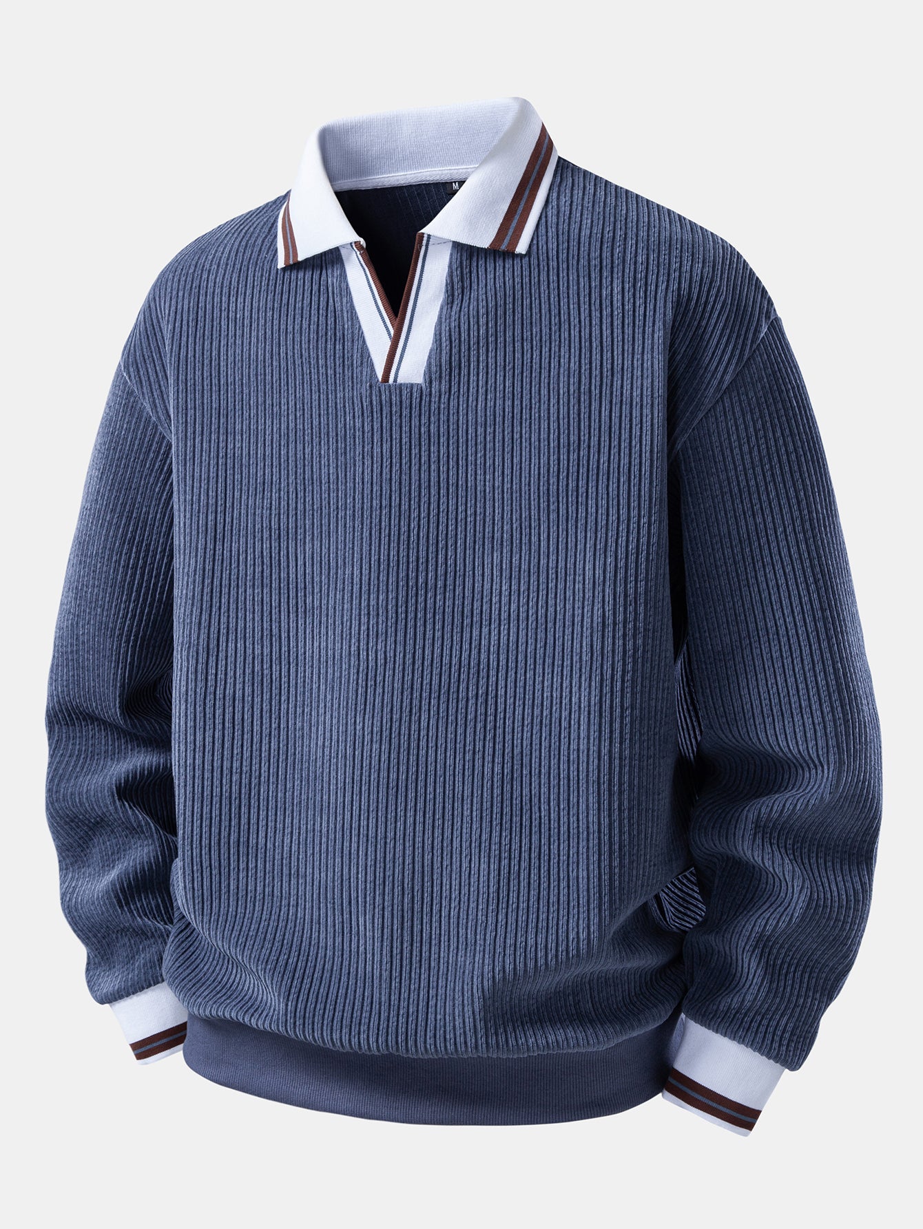 Contrast Trim Johnny Collar Polo Sweatshirt