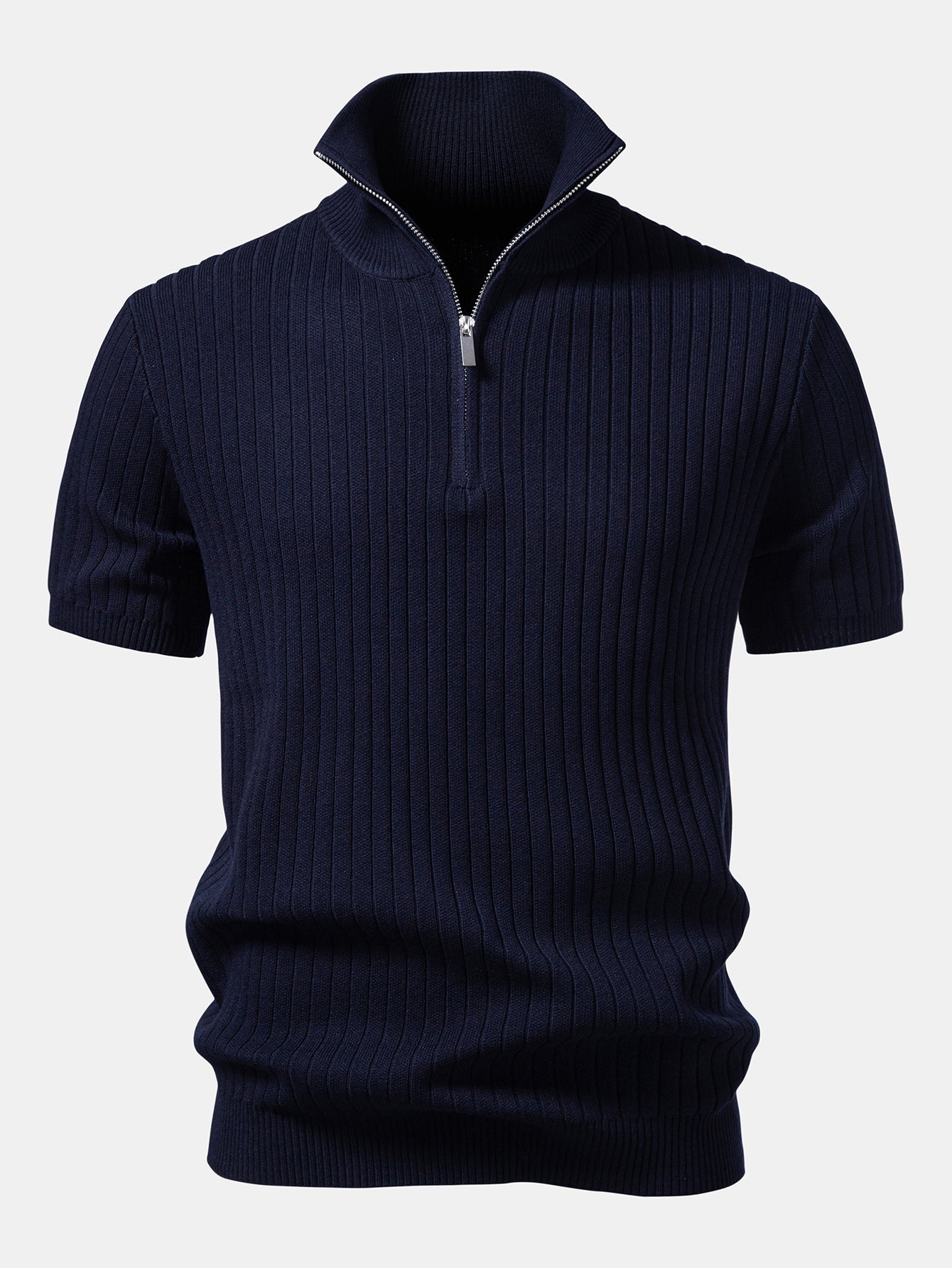 Ribbed Quarter Zip Knit Polo