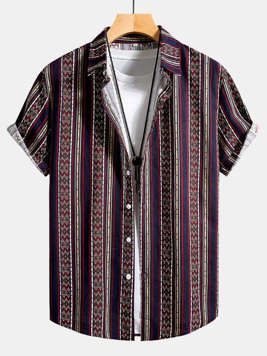 Tribal Geometric Stripe Print Cotton Shirt