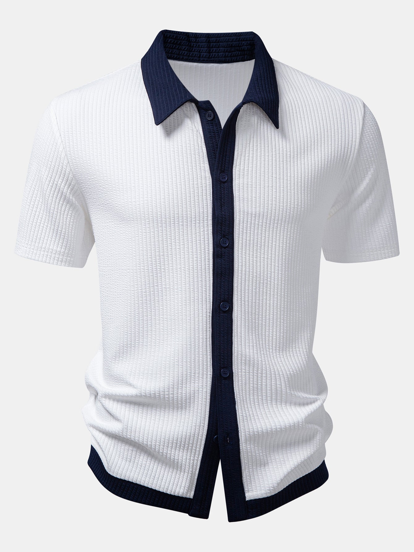 Contrast Ribbed Button Up Shirt