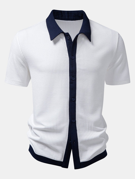 Contrast Ribbed Button Up Shirt