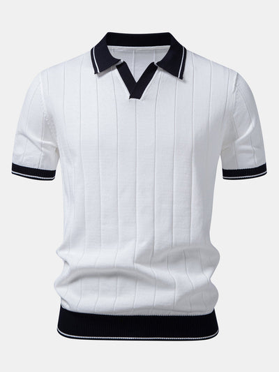 Contrast Trim Ribbed Johnny Collar Knit Polo