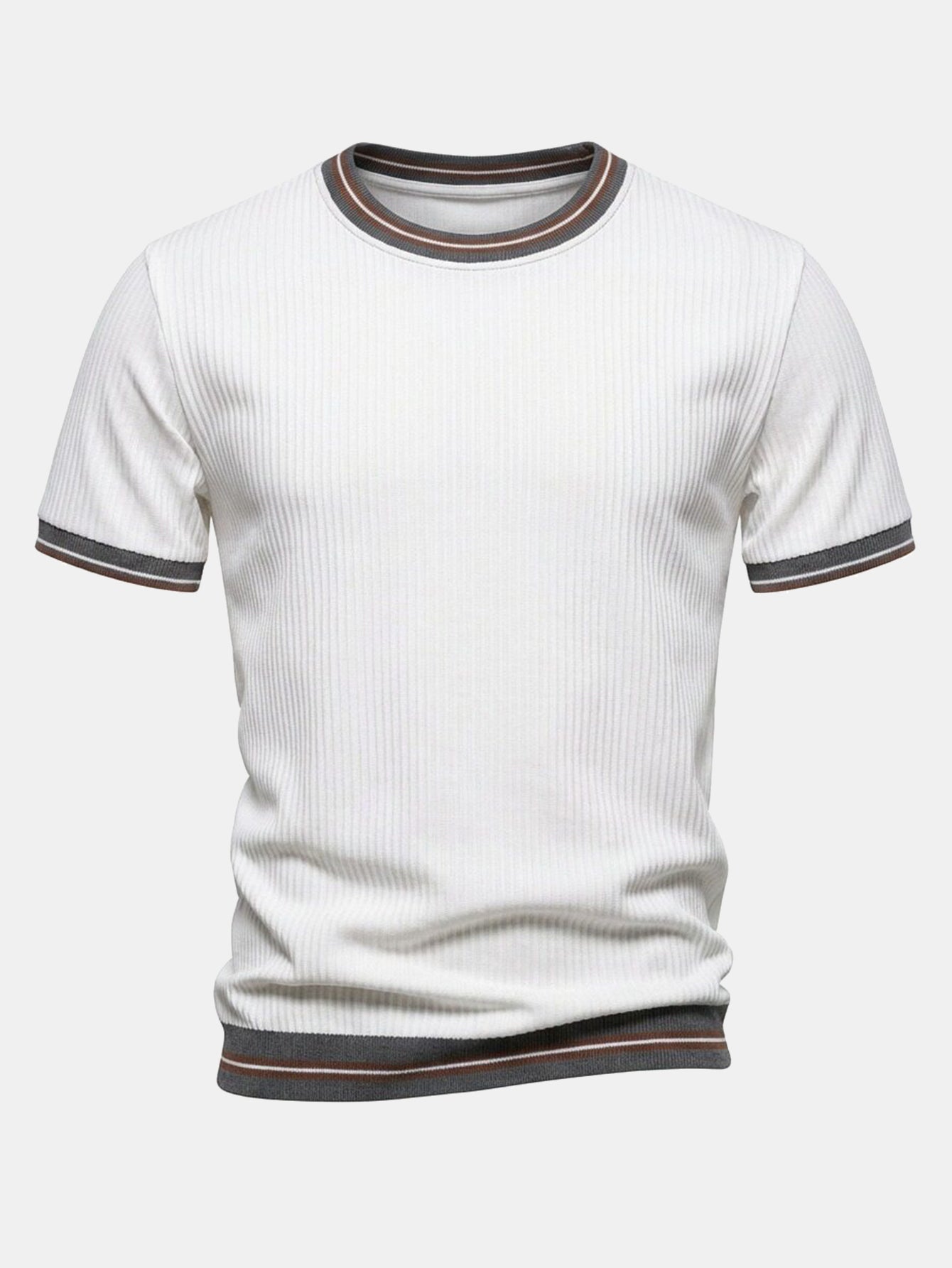 Textured Contrast Crew Neck Knit T-Shirt & Slim Fit Tapered Trousers