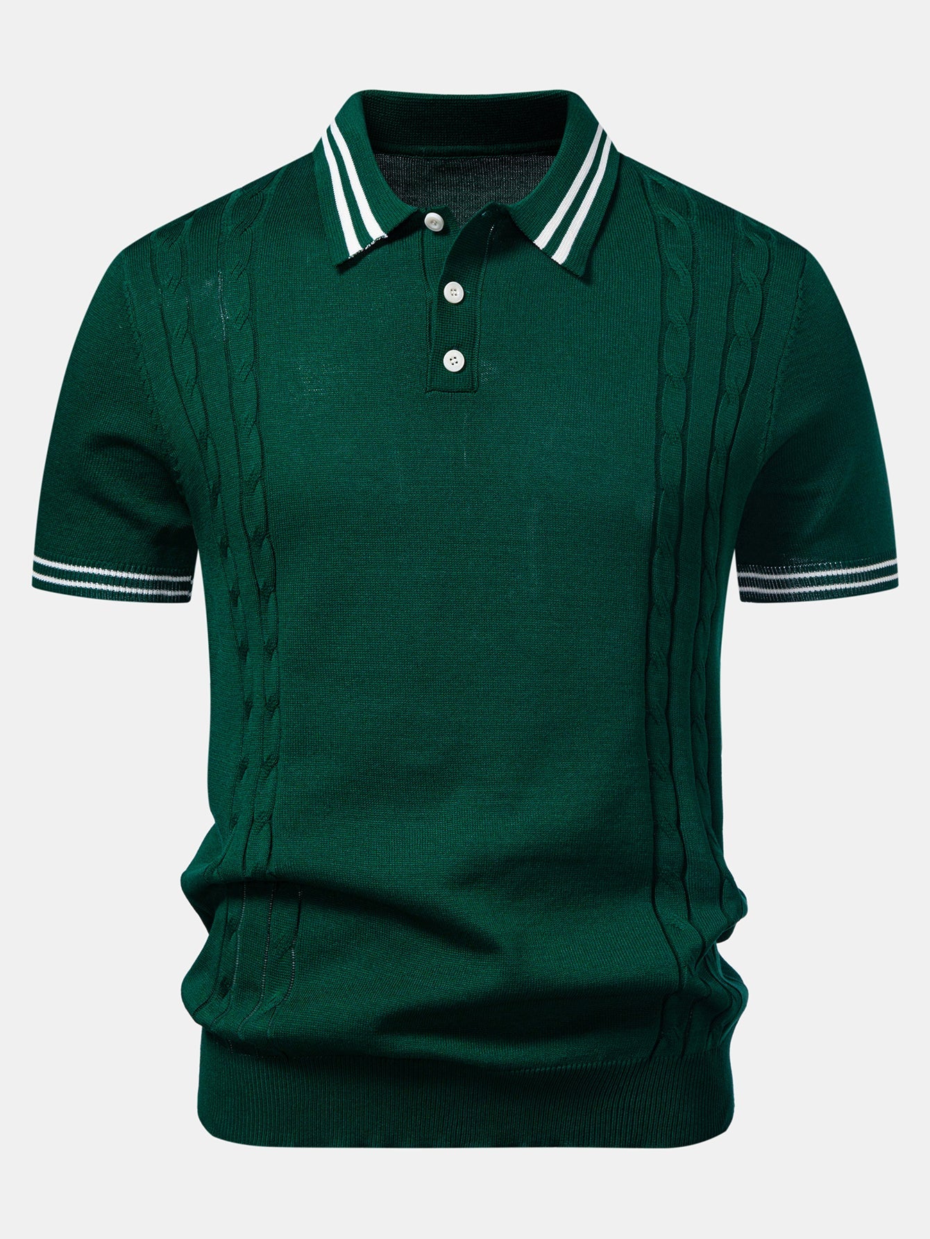 Contrast Trim Twisted Jacquard Knit Polo