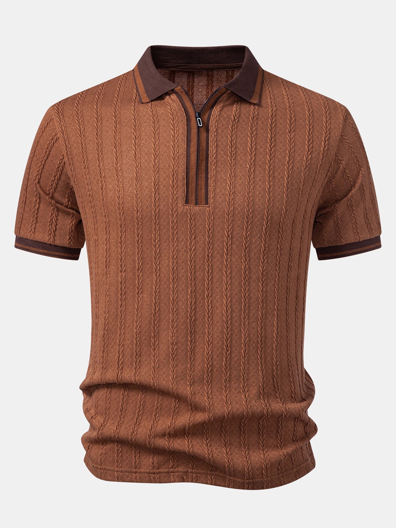 Wheat Ear Jacquard Zipper Knit Polo
