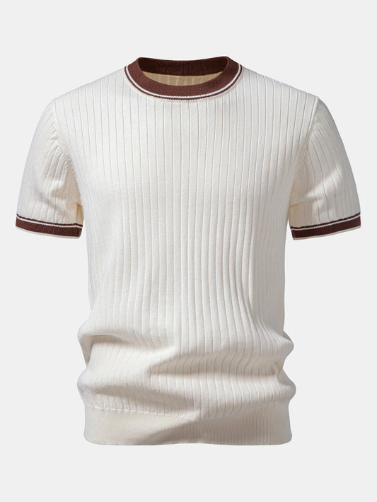 Contrast Trim Crew Neck Knit T-Shirt