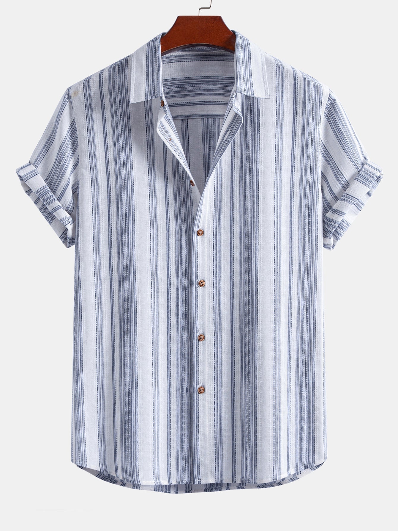 Stripe Linen Look Button Up Shirt & Straight Leg Linen Pants