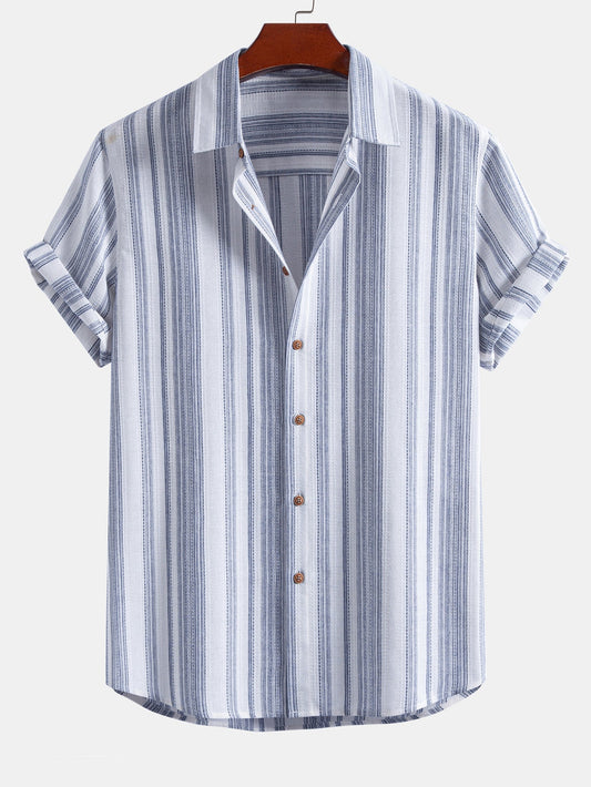 Stripe Linen Look Button Up Shirt & Straight Leg Linen Pants