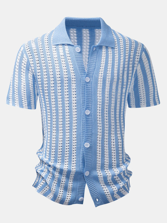 Striped Crochet Button Up Shirt