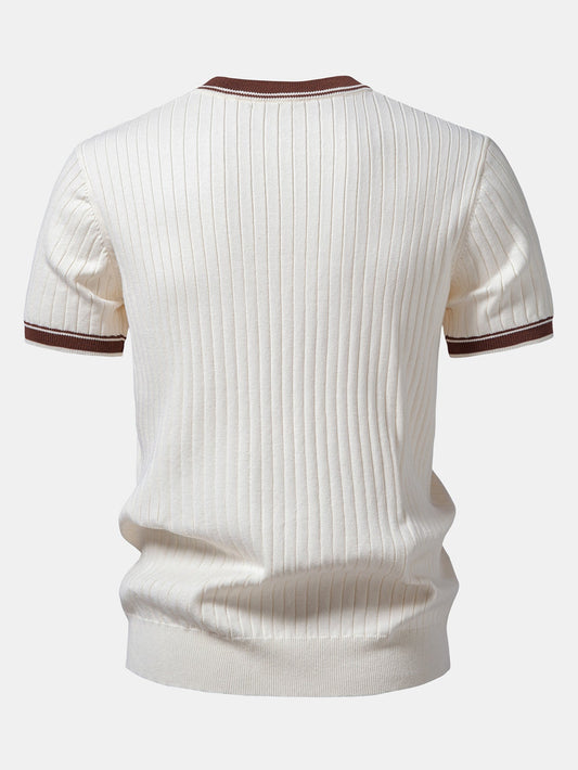 Contrast Trim Crew Neck Knit T-Shirt