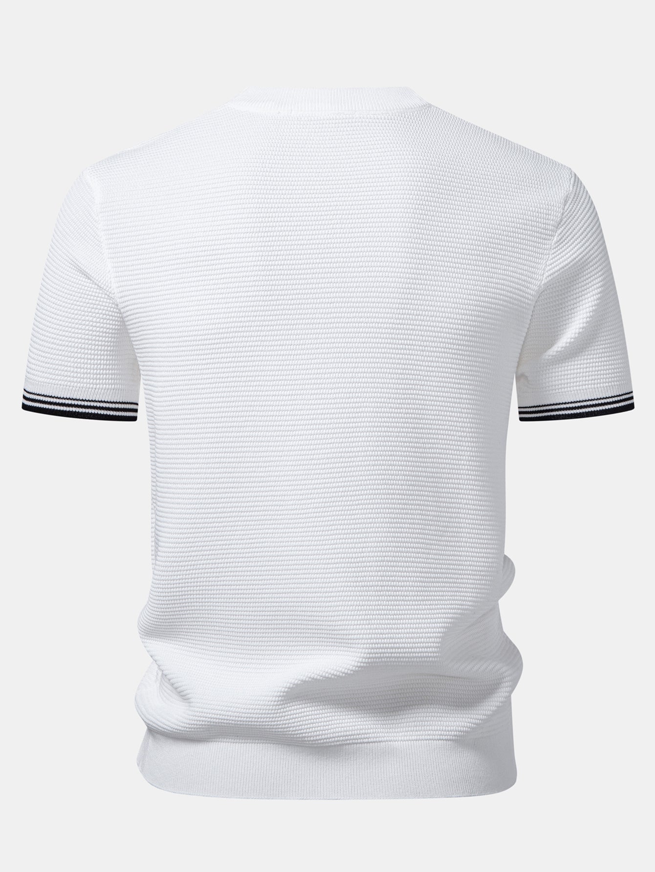 Contrast Stripe Trim Ribbed Knit T-Shirt