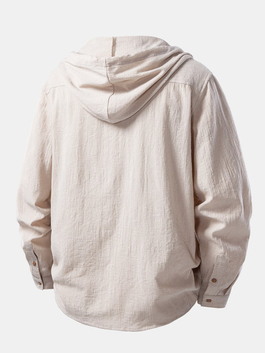 Linen Look Textured Hooded Shirt