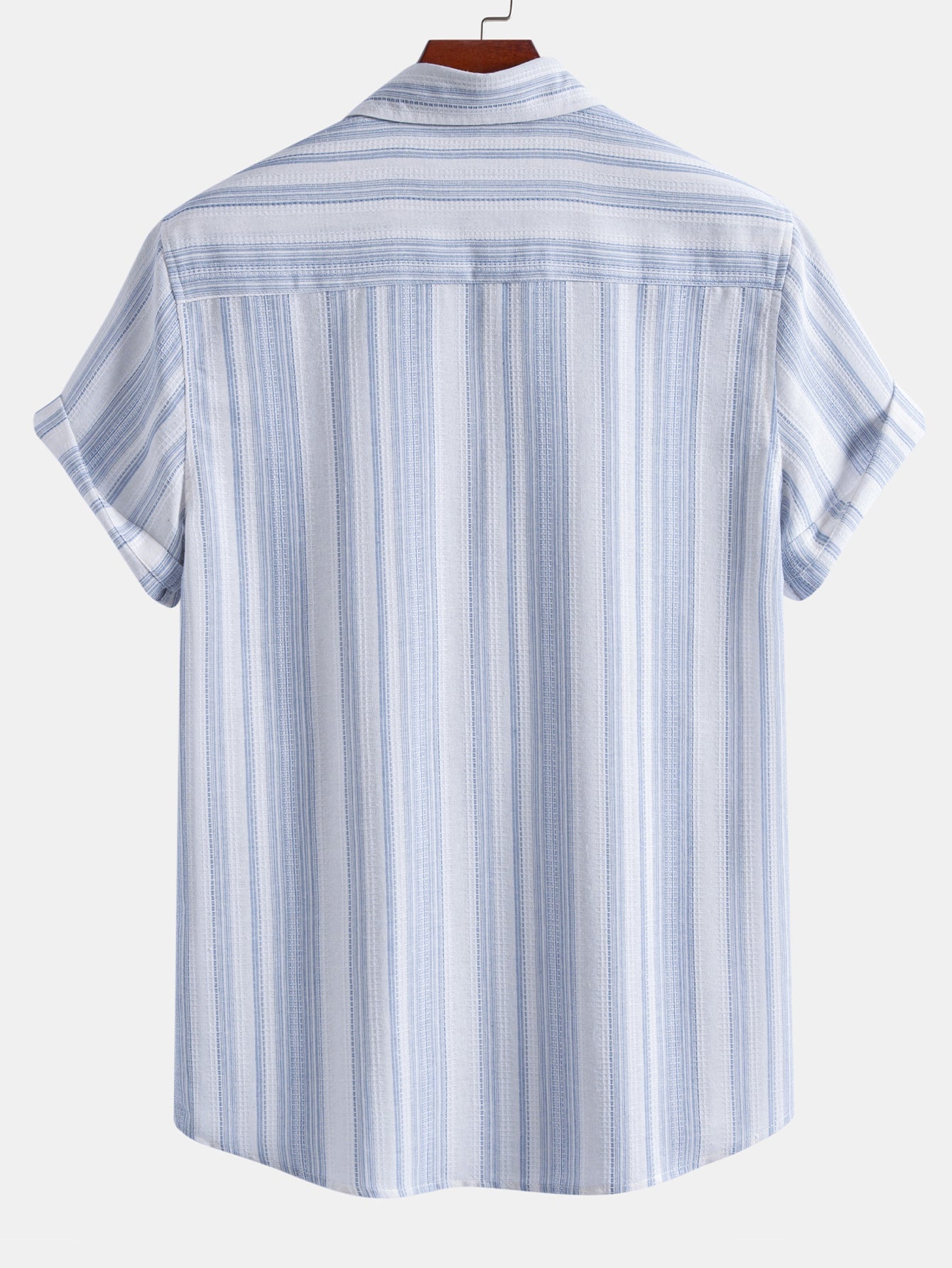 Stripe Linen Look Button Up Shirt & Crinkle Textured Drawstring 5" Shorts