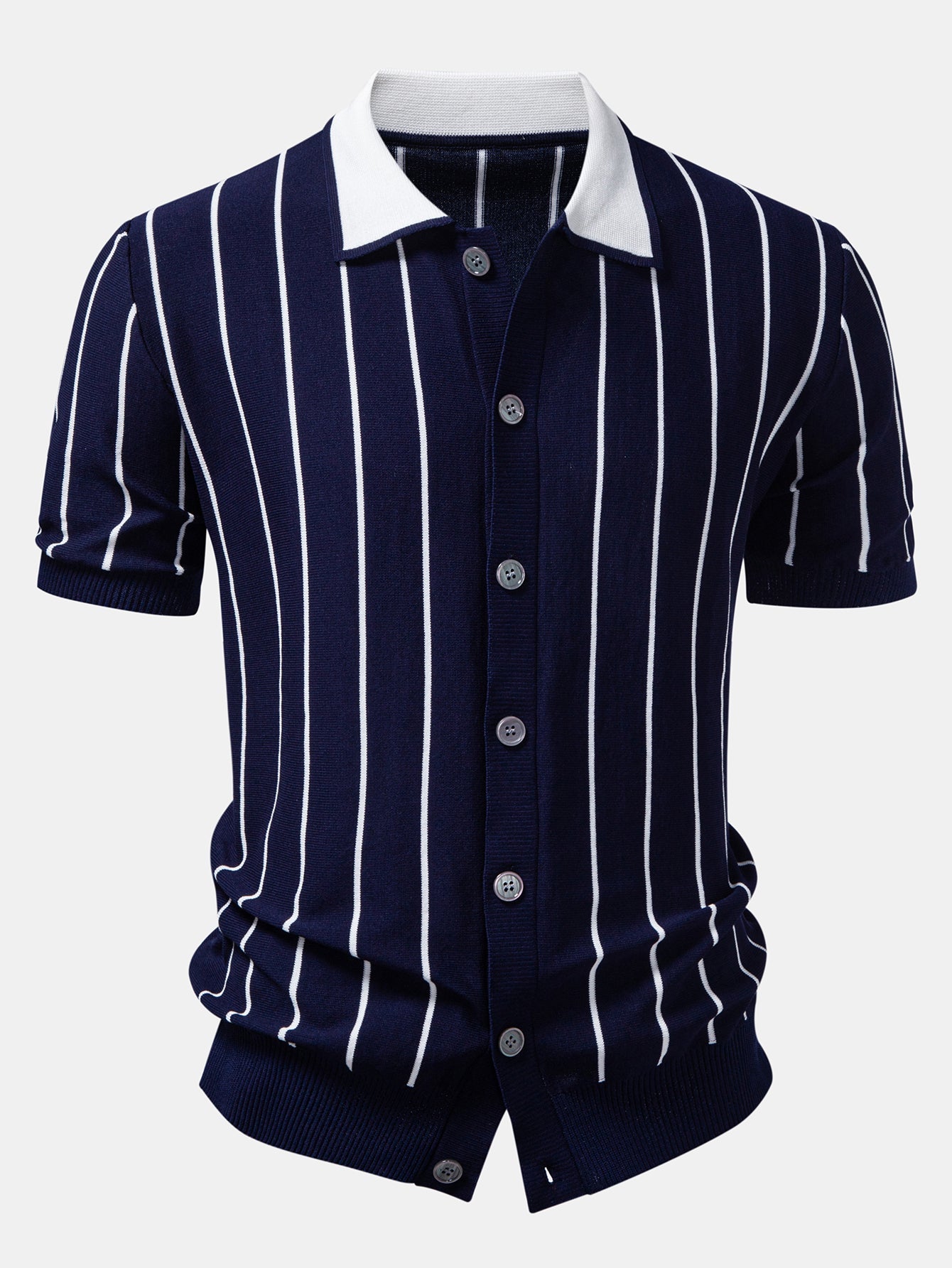 Stripe Button Up Knit Shirt & Slim Fit Tapered Trousers