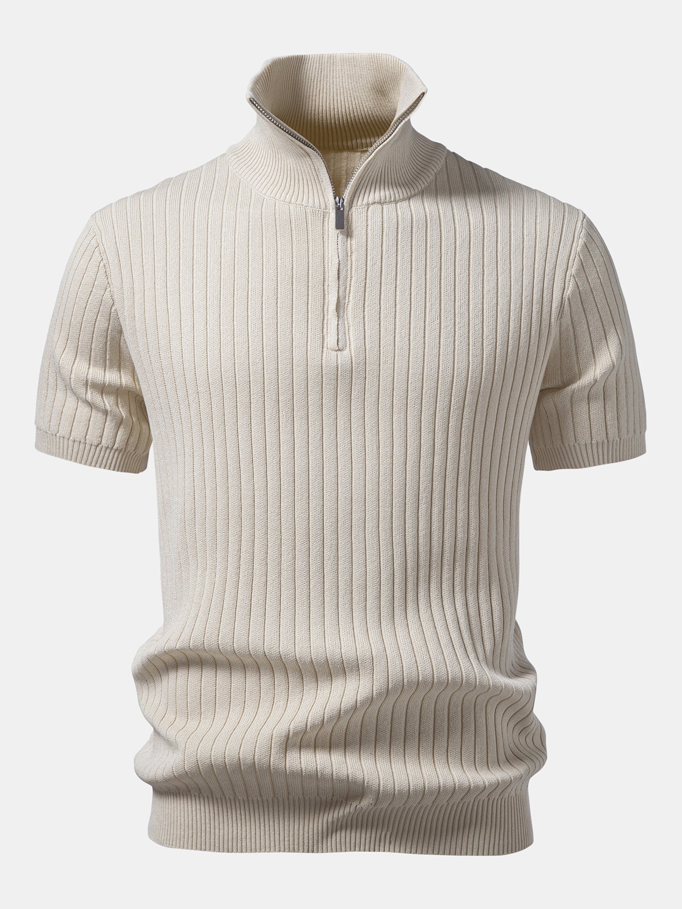 Ribbed Quarter Zip Knit Polo