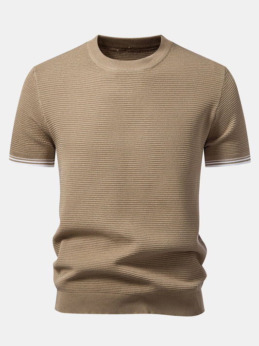 Contrast Stripe Trim Ribbed Knit T-Shirt