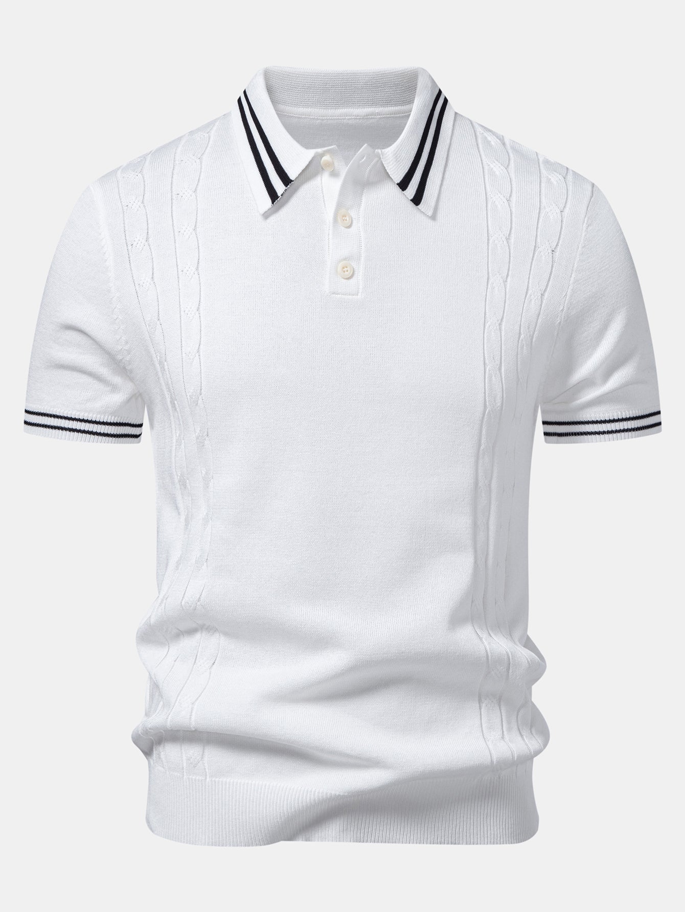 Contrast Trim Twisted Jacquard Knit Polo & Slim Fit Tapered Trousers