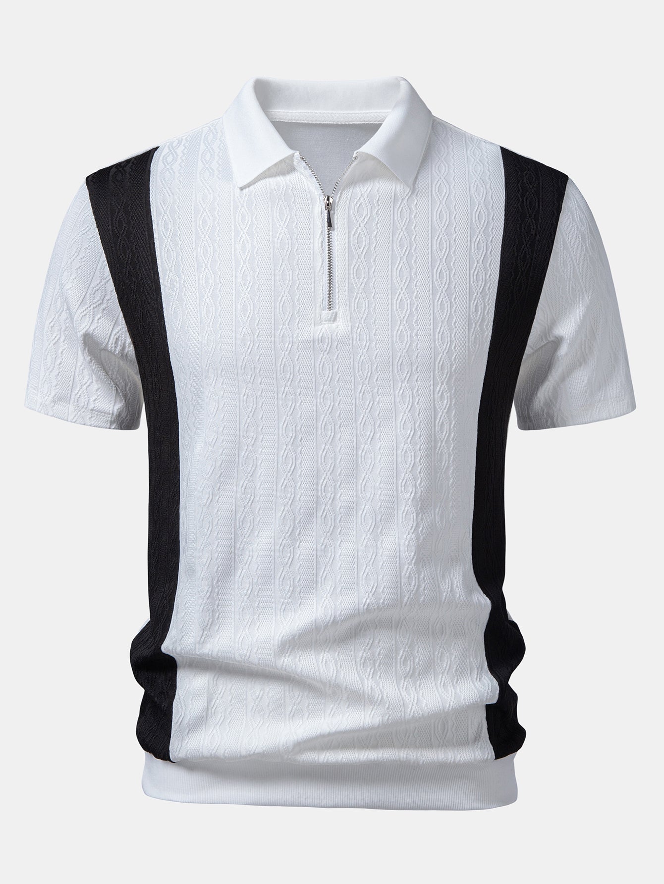 Two Tone Twisted Jacquard Zipper Knit Polo