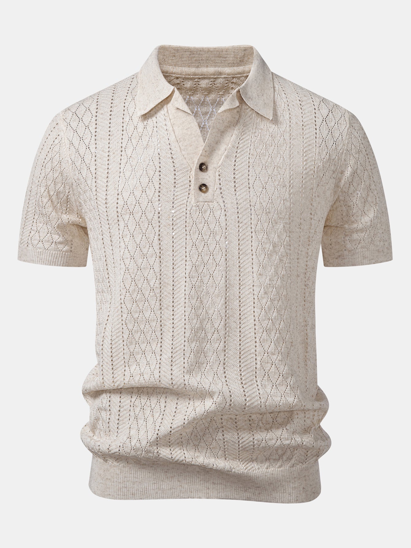 Geometric Open Knit Polo