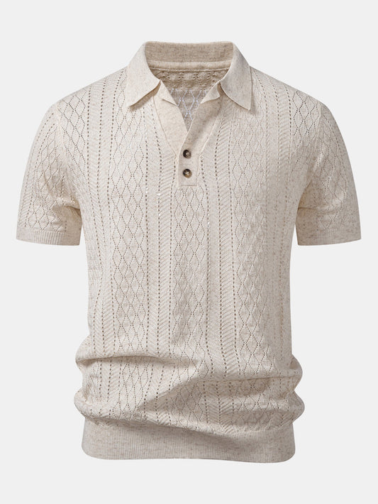 Geometric Open Knit Polo