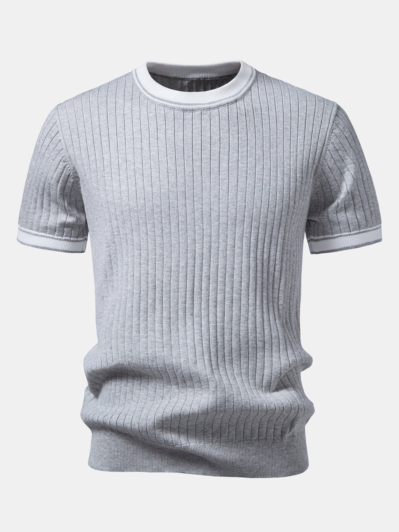 Contrast Trim Crew Neck Knit T-Shirt
