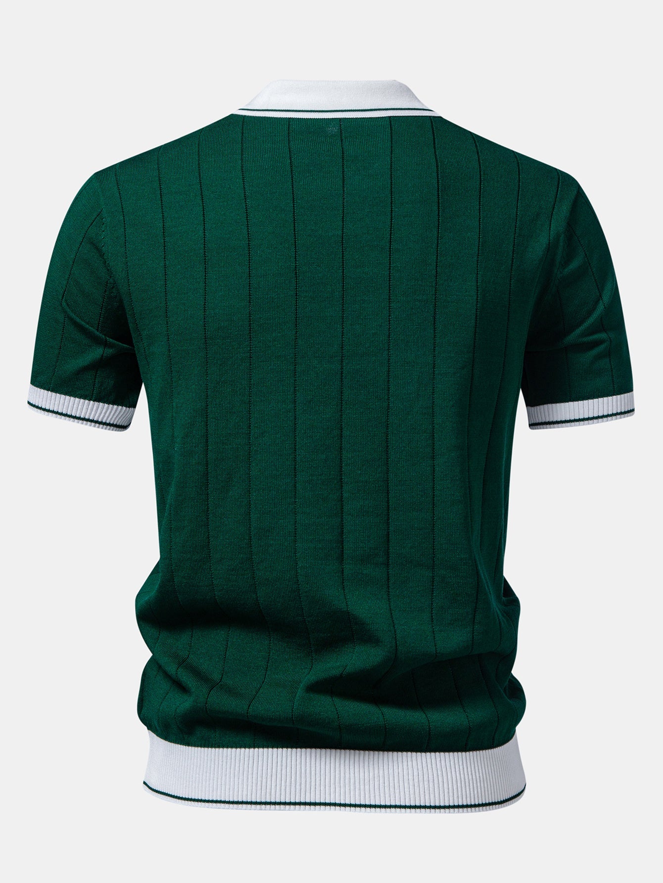 Contrast Trim Ribbed Johnny Collar Knit Polo & Straight Leg Ribbed Pants