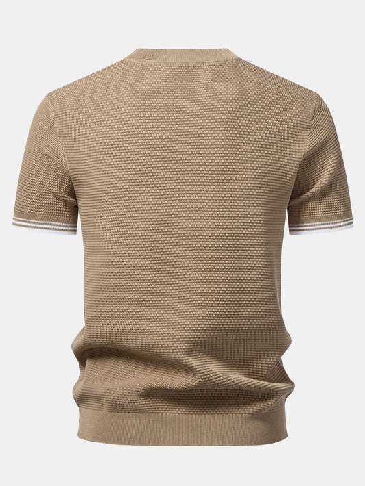 Contrast Stripe Trim Ribbed Knit T-Shirt