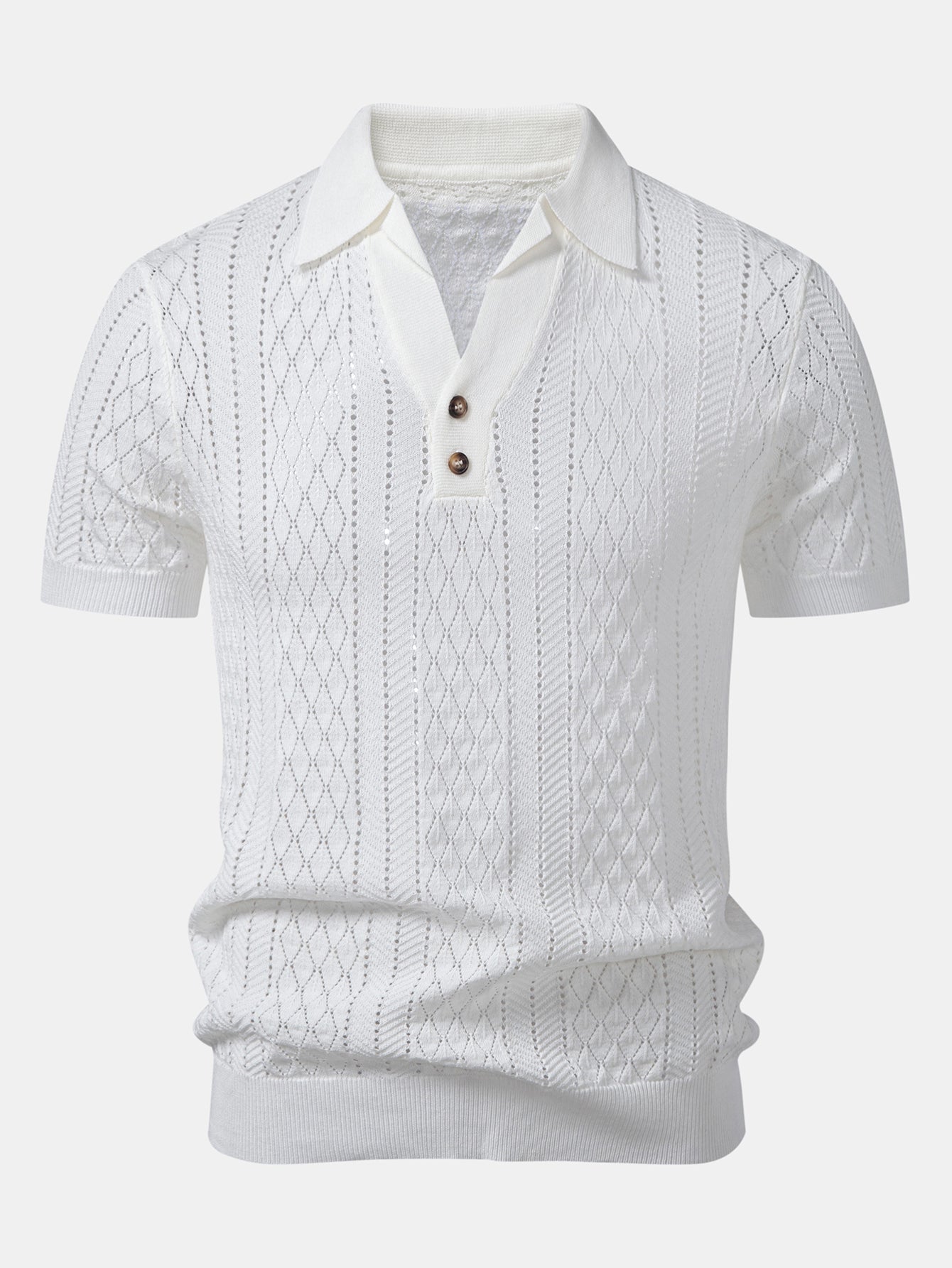 Geometric Open Knit Polo