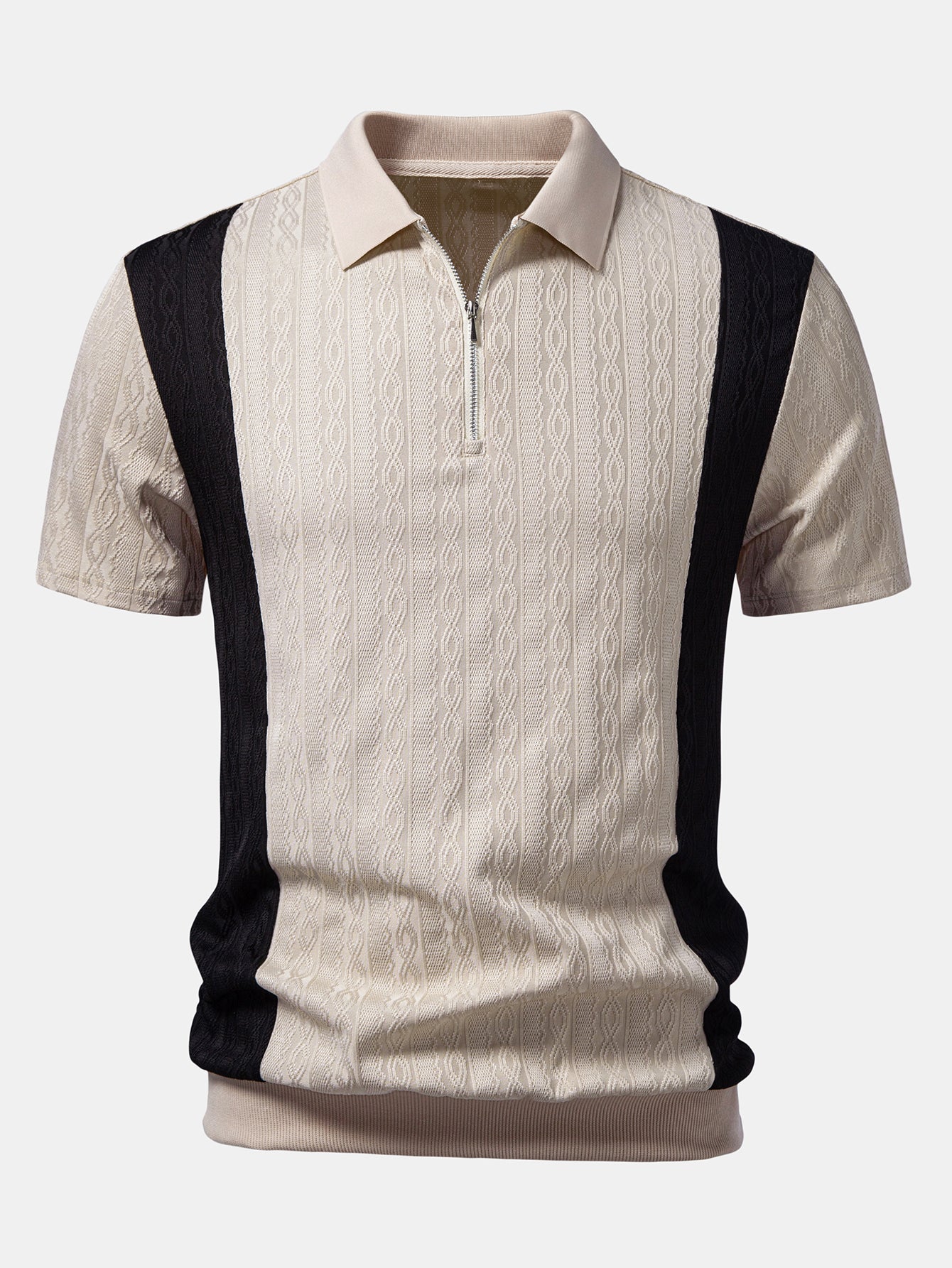 Two Tone Twisted Jacquard Zipper Knit Polo