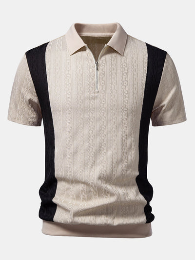 Two Tone Twisted Jacquard Zipper Knit Polo