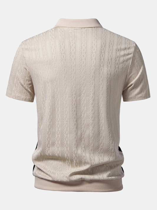 Two Tone Twisted Jacquard Zipper Knit Polo