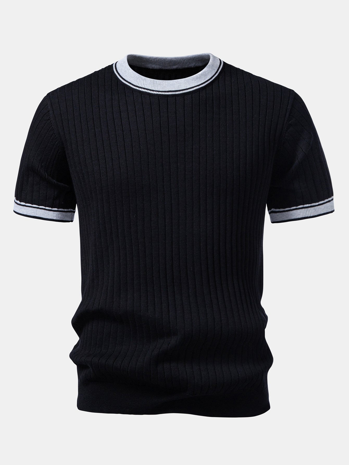 Contrast Trim Crew Neck Knit T-Shirt