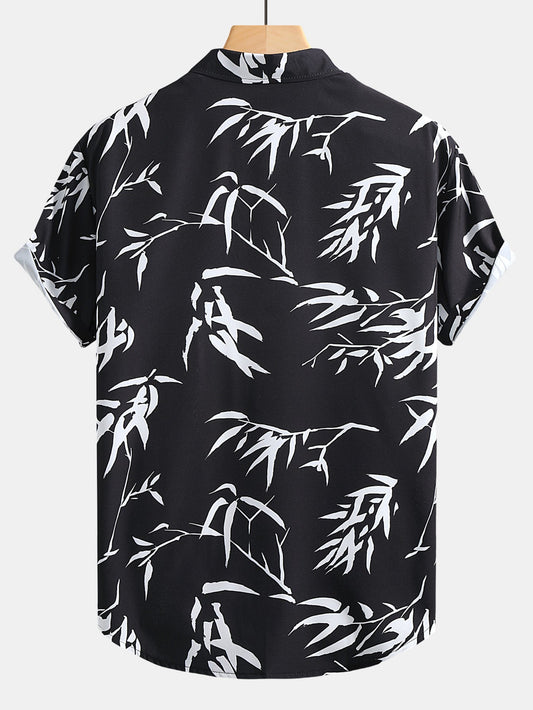 Bamboo Leaves Print Button Up Shirt