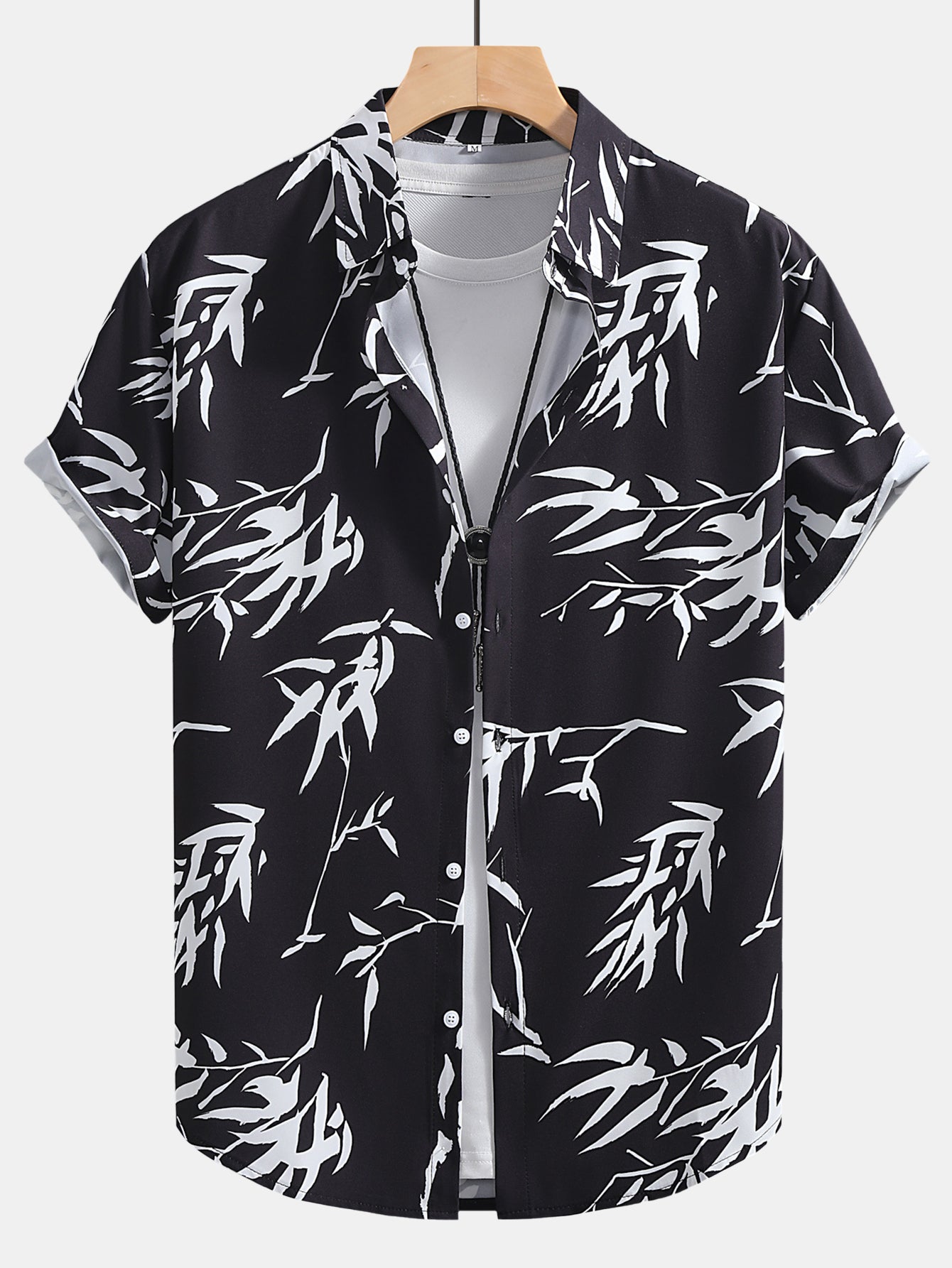 Bamboo Leaves Print Button Up Shirt