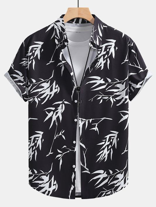 Bamboo Leaves Print Button Up Shirt