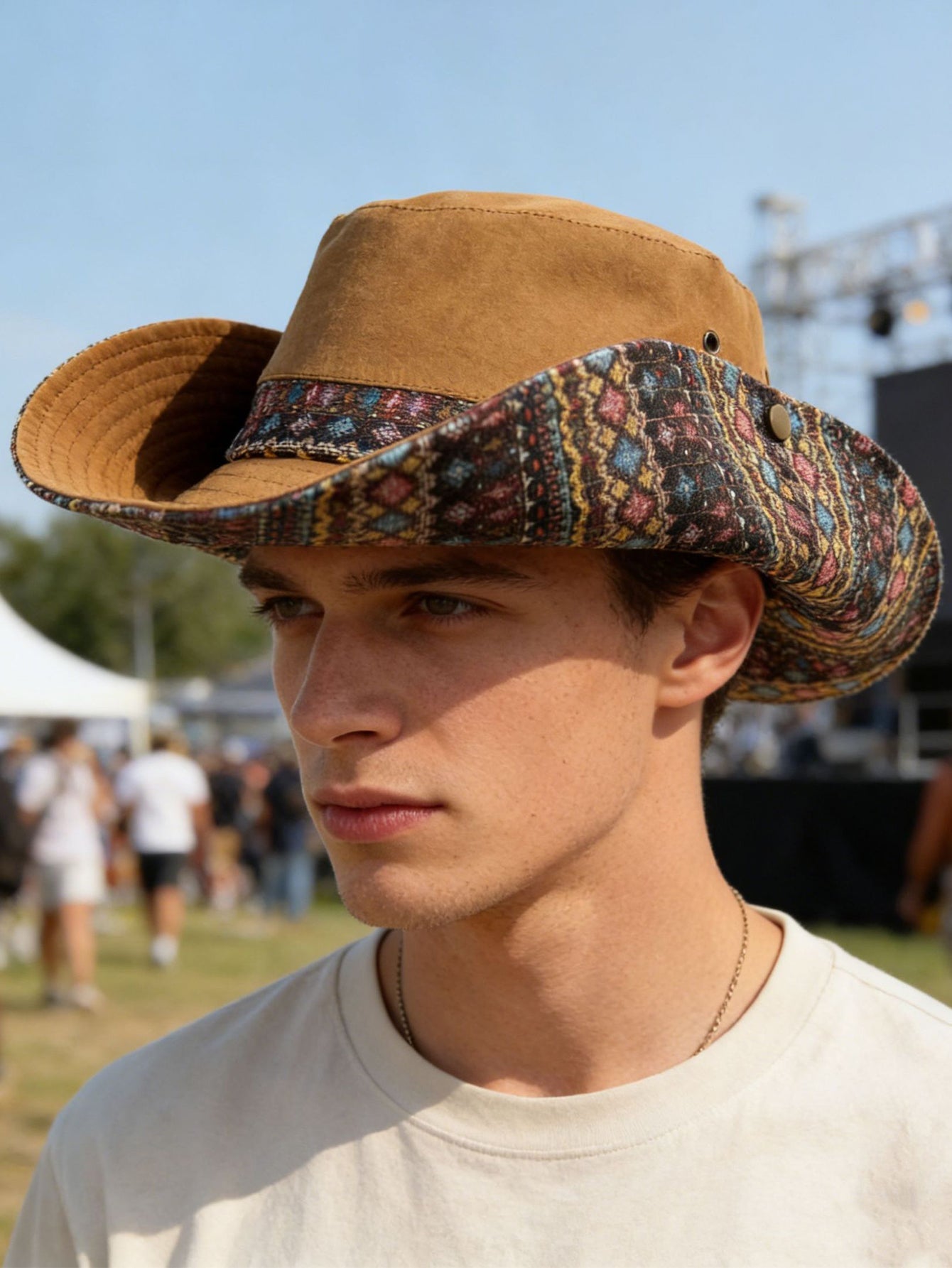 Bohemian-Style Embroidered Sun Hat - Ideal For Music Festivals And Outdoor Wear