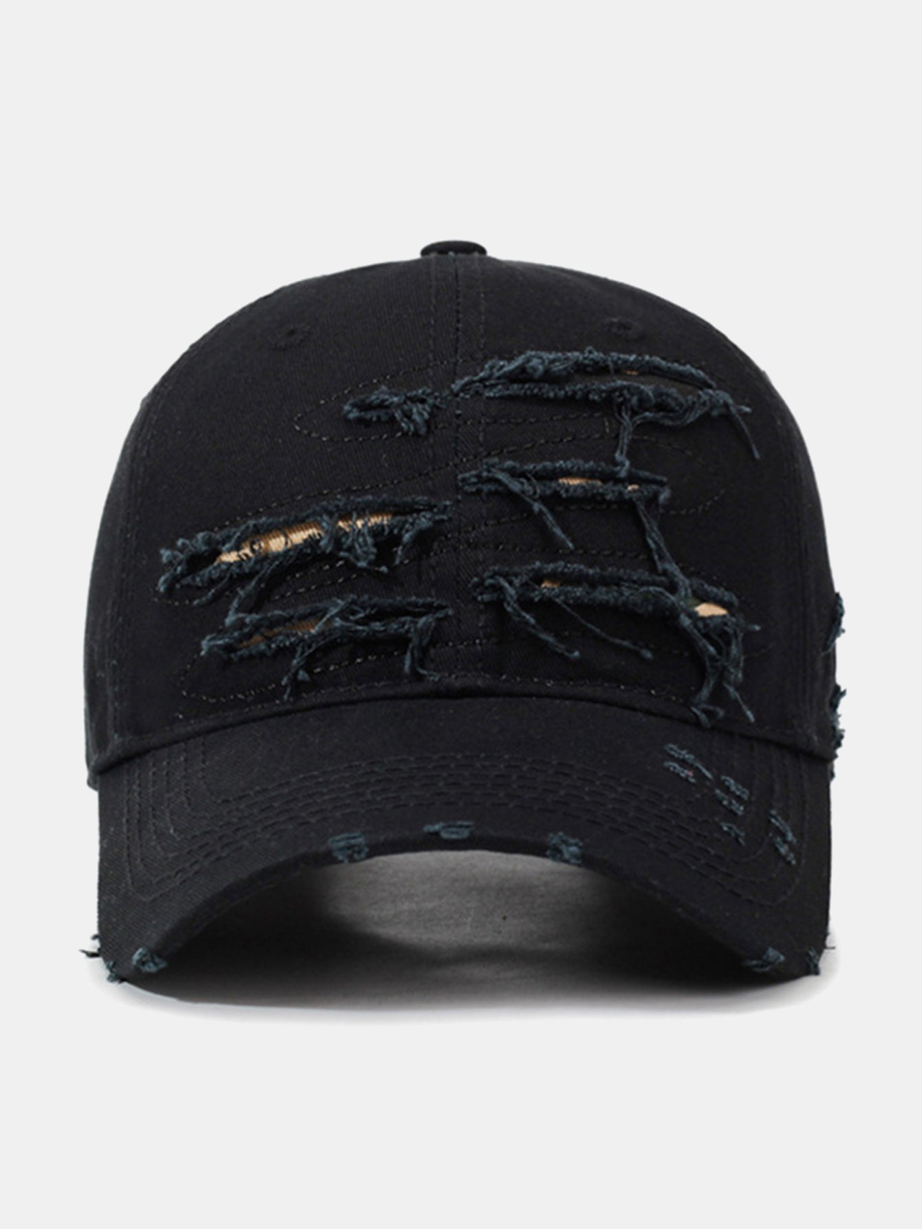 Vintage Baseball Cap With Irregular Distressed Frayed Edges And Tassels