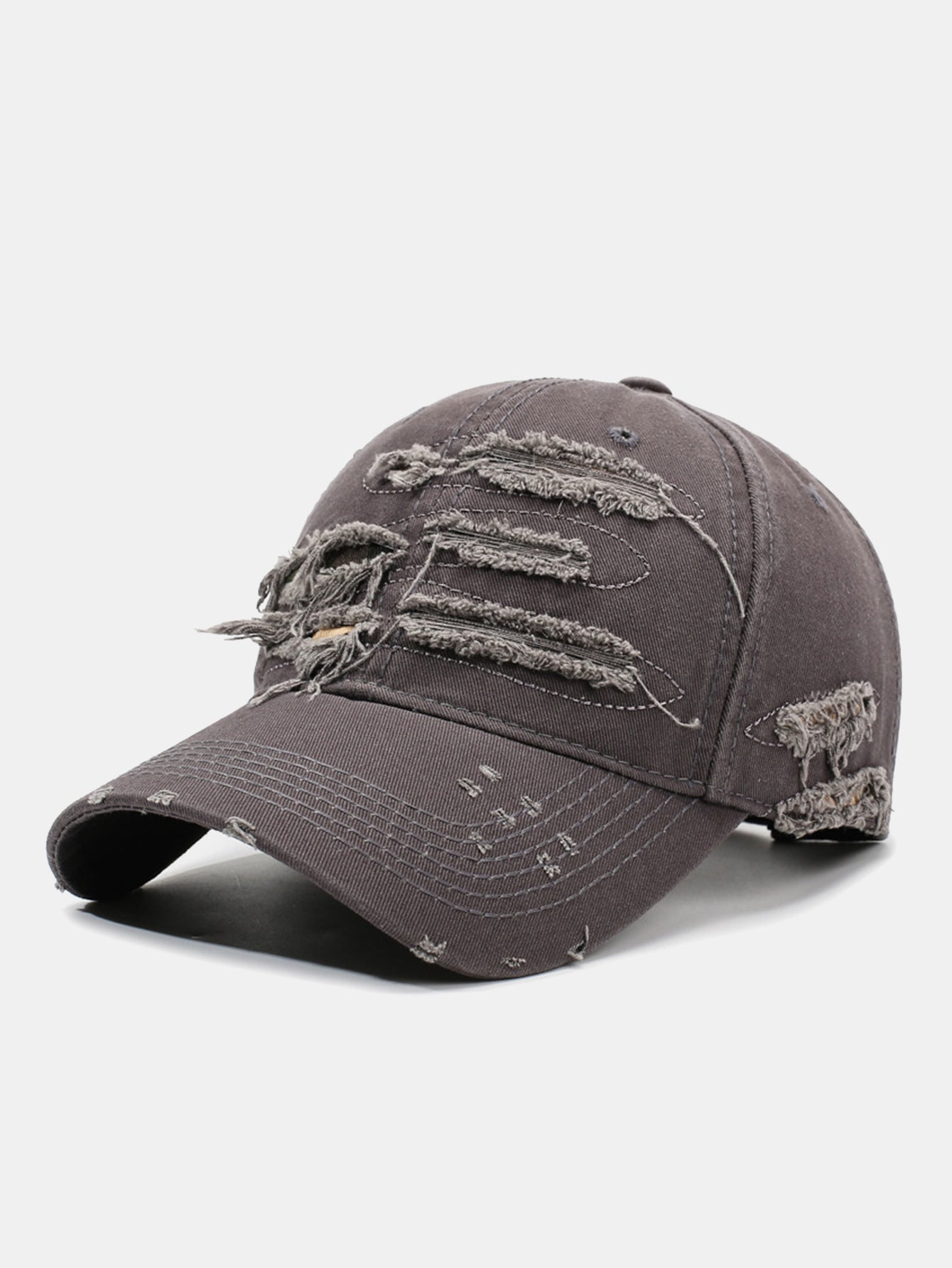 Vintage Baseball Cap With Irregular Distressed Frayed Edges And Tassels