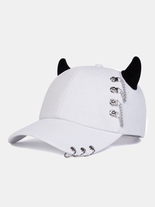 Cat Ear Shaped Metal Chain Embellished Hip Hop Baseball Cap Music-Fest Y2K-Fest