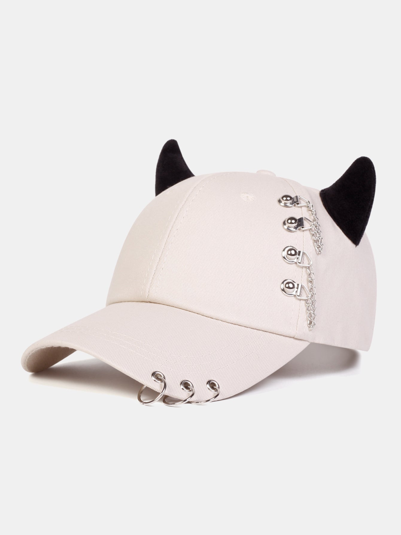 Cat Ear Shaped Metal Chain Embellished Hip Hop Baseball Cap Music-Fest Y2K-Fest