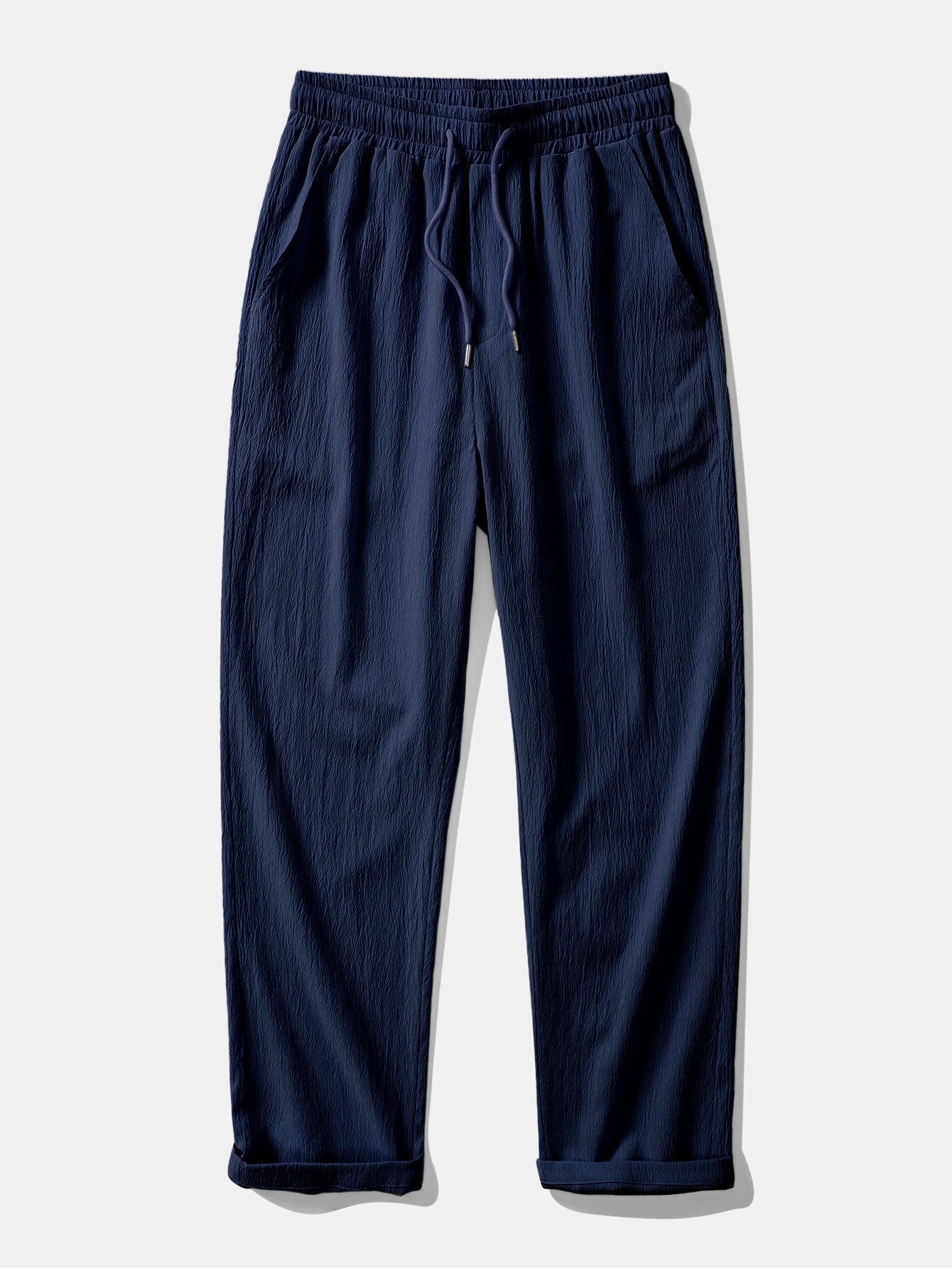 Stripe Linen Look Button Up Shirt & Crinkle Textured Straight Leg Pants