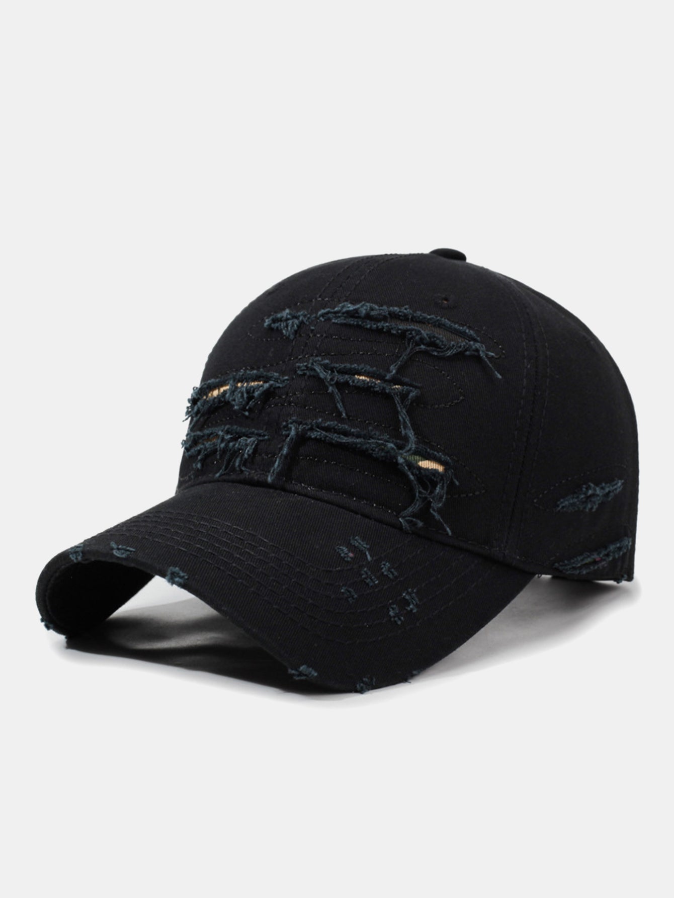 Vintage Baseball Cap With Irregular Distressed Frayed Edges And Tassels