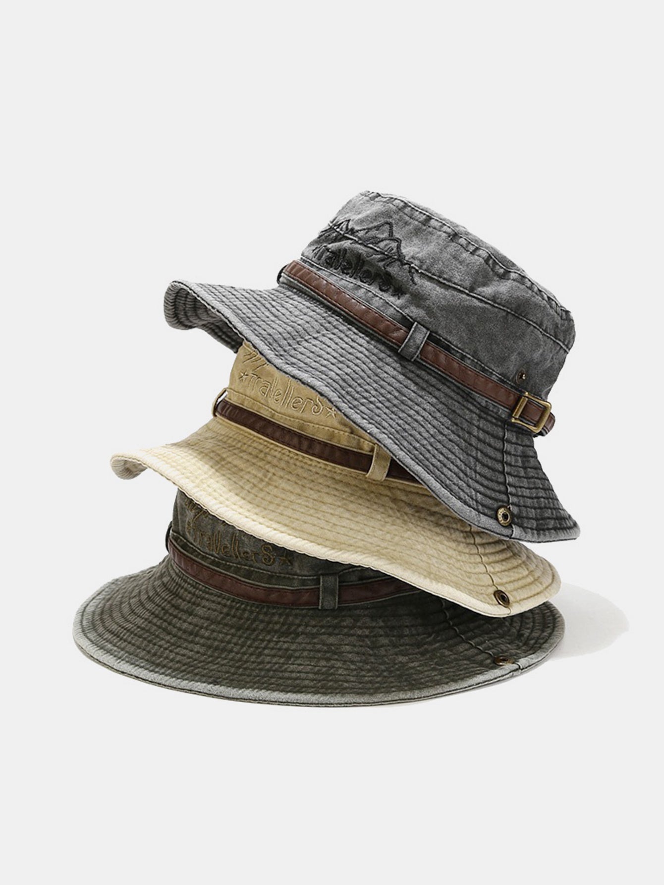 Unisex Vintage Snow Mountain Embroidery Pattern Wash Distressed Fisherman Hat