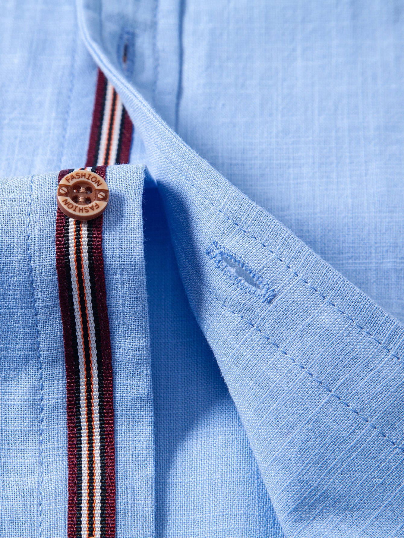 Short Sleeve Linen Look Stand Collar Shirt & Slim Fit Tapered Trousers