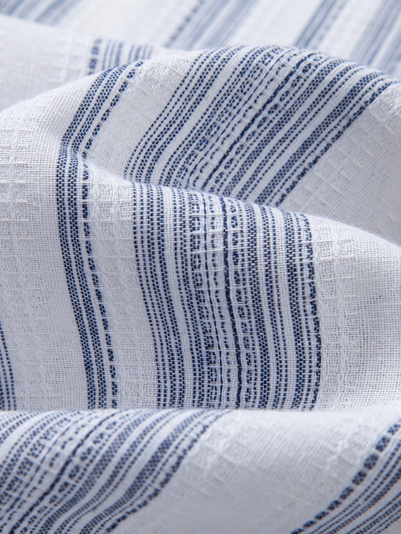 Stripe Linen Look Button Up Shirt & Crinkle Textured Straight Leg Pants
