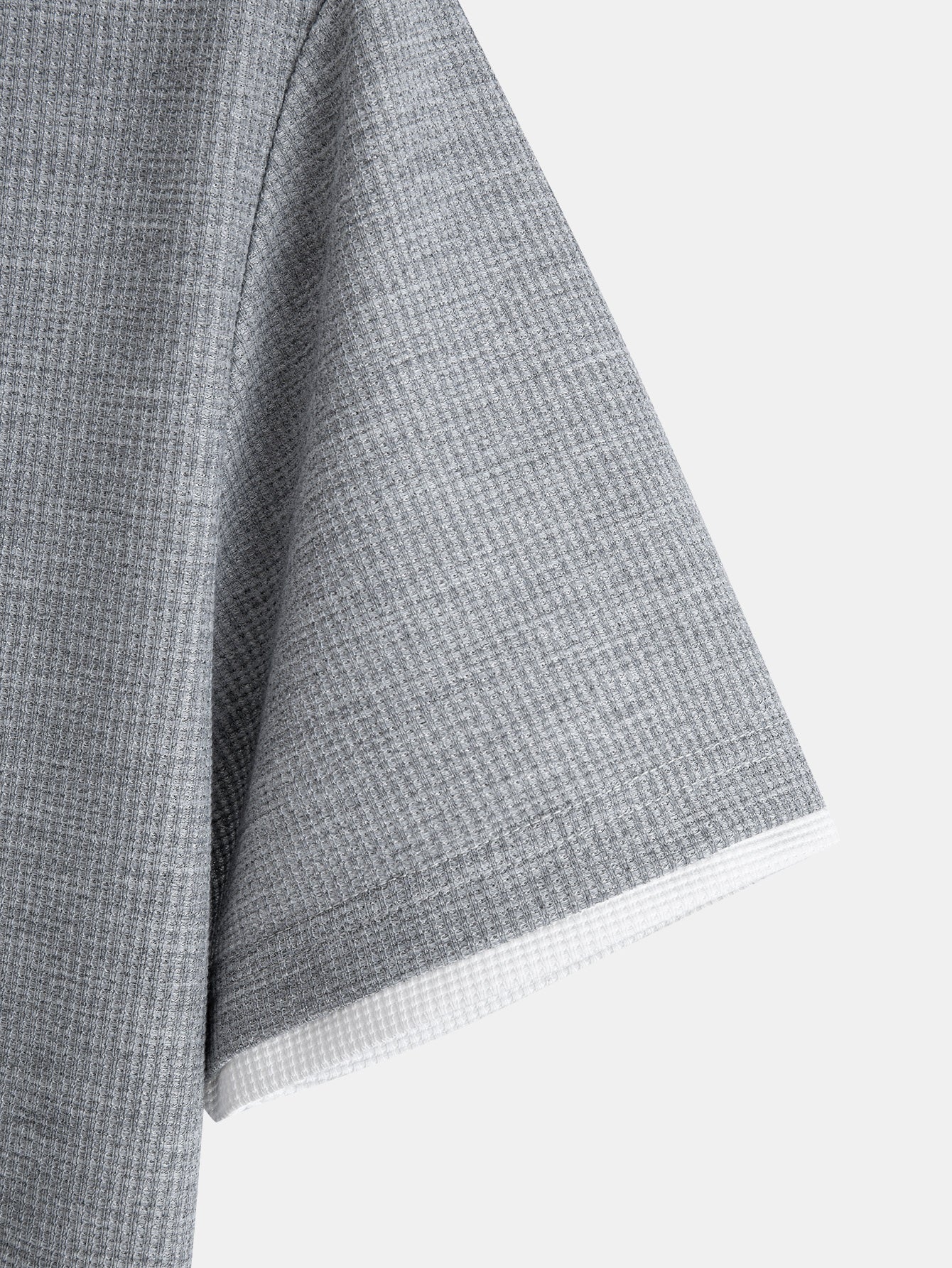 Contrast Button-Placket Waffle Hooded T-Shirt
