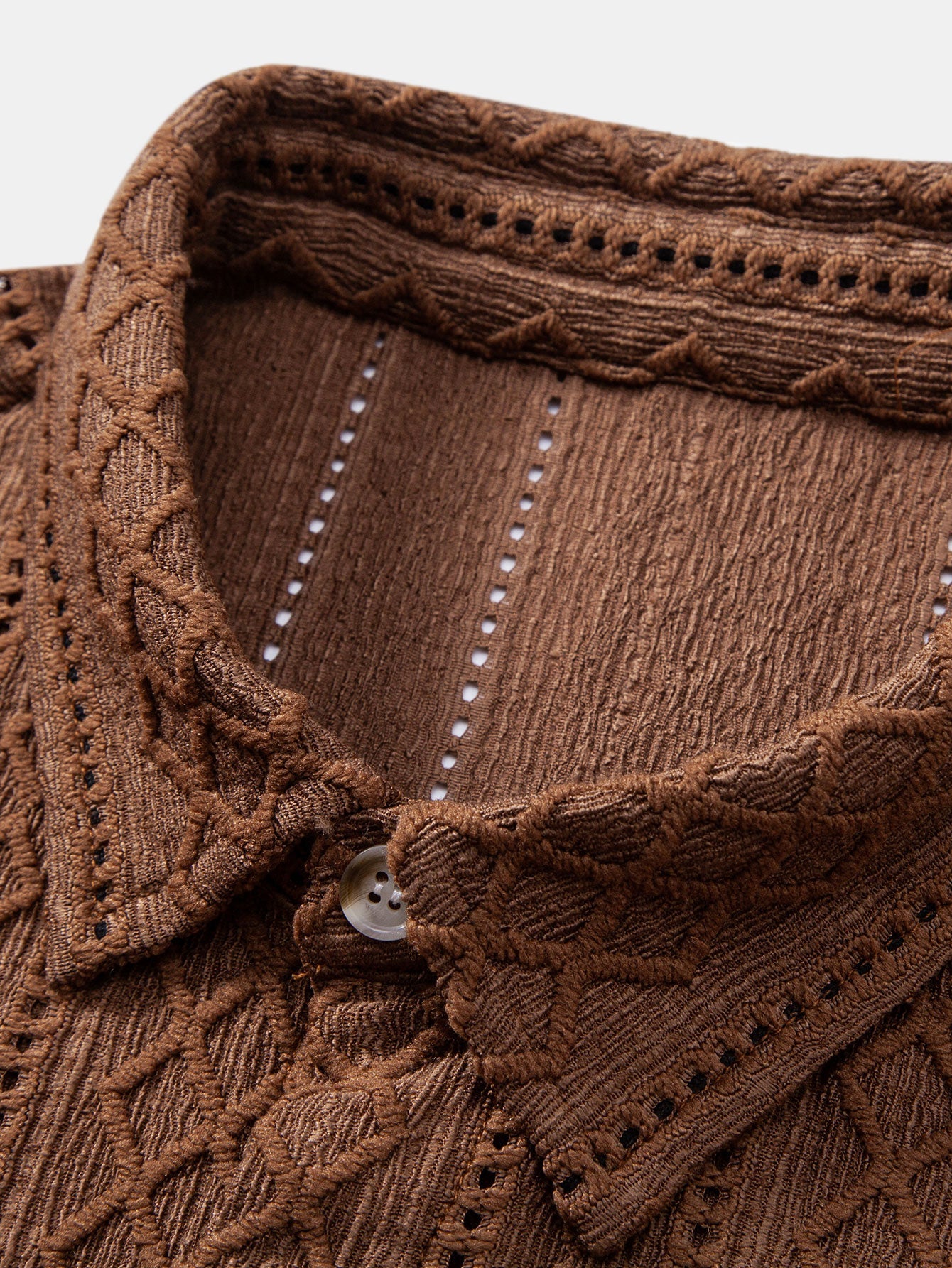 Geometry Rhombus Jacquard Button Up Shirt & Crinkle Textured Drawstring 5" Shorts